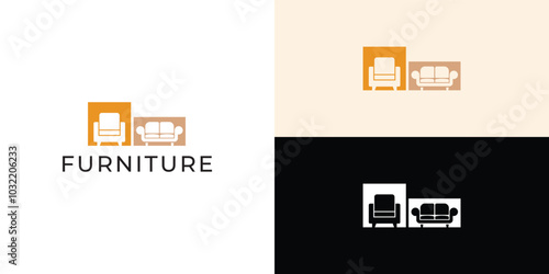 Furniture Logo. Interior Sofa Chair. Furnishing Interior Logo Design Template.