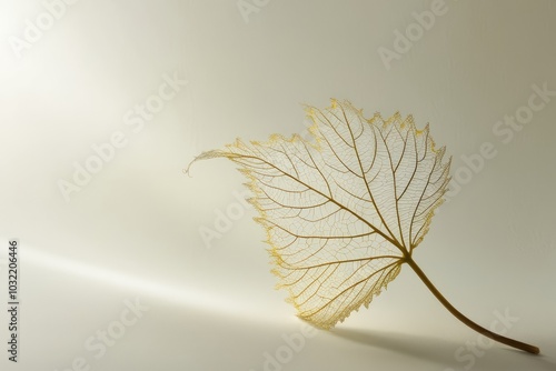 Delicate Skeleton Leaf on Light Background - Natural Vein Structure in Minimalist Style