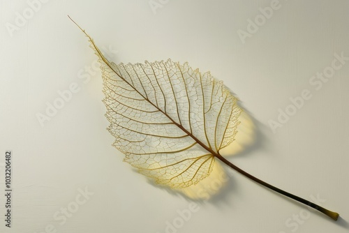 Delicate Skeleton Leaf on Light Background - Natural Vein Structure in Minimalist Style