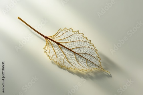 Delicate Skeleton Leaf on Light Background - Natural Vein Structure in Minimalist Style