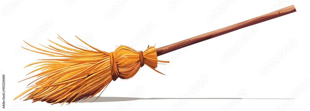 Broomstick with straw bristles on a white background. Vector flat isolated. Broomstick with straw bristles on a white background. Vector flat isolated.