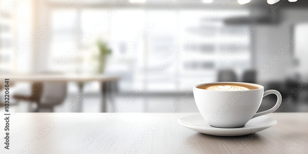 Fresh Morning Coffee Cup on Wooden Table by the Window Fresh Morning Coffee Cup on Wooden Table by the Window