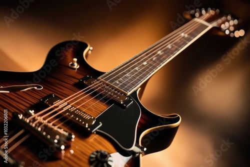 Vintage Acoustic-Electric Guitar Close-Up - Warm Wooden Finish with Elegant Design