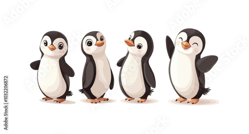 set of cute cartoon vector penguin isolated on the white background