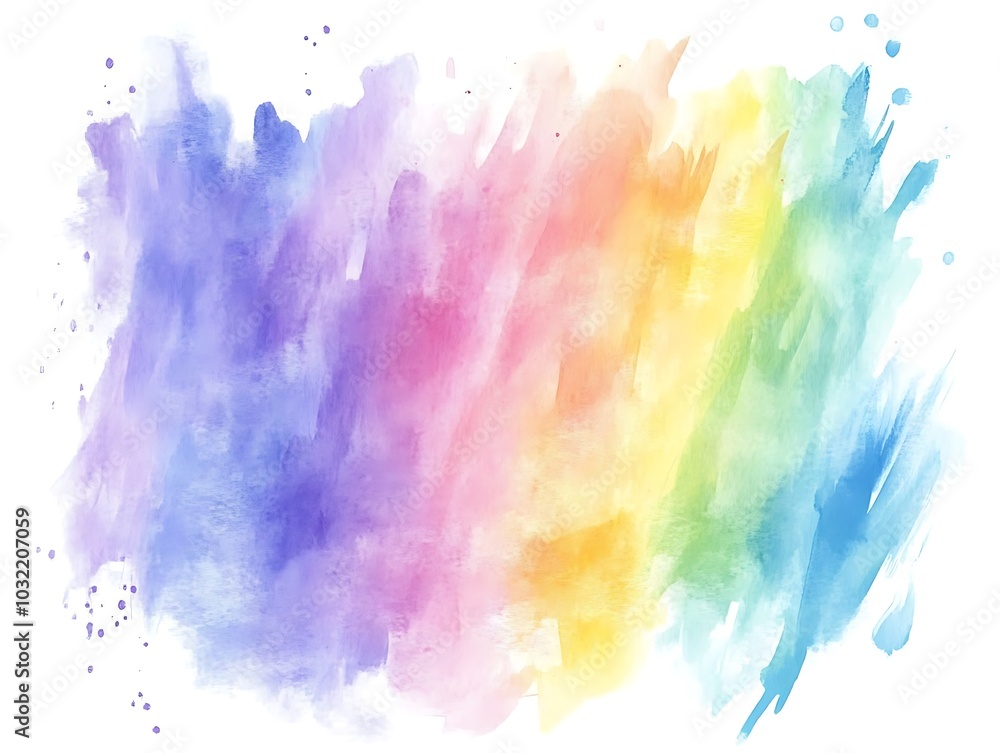 Fototapeta premium Abstract Watercolor Background with Blurry Colors. A vibrant cloud of rainbow-colored smoke fills the air, swirling elegantly against a dark background.