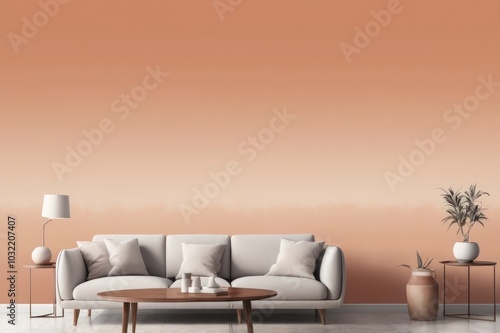 Modern Minimalist Living Room with Warm Tones - Elegant Chair and Gradient Wall