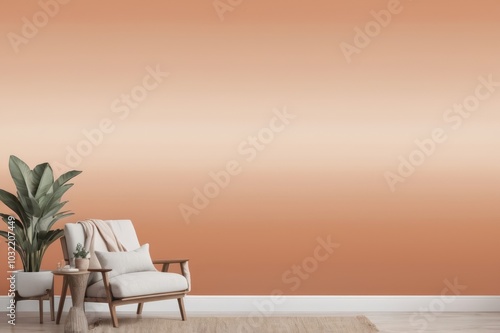 Modern Minimalist Living Room with Warm Tones - Elegant Chair and Gradient Wall