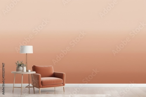 Modern Minimalist Living Room with Warm Tones - Elegant Chair and Gradient Wall