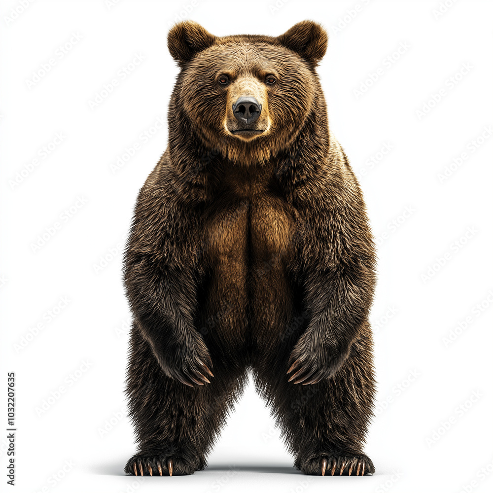 Fototapeta premium Brown bear standing on hind legs isolated on white