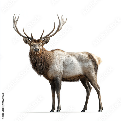 Majestic elk with large antlers isolated on white