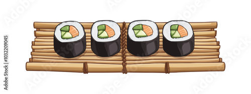 Cartoon sushi mat, Japanese utensil for making rolls and rolling sushi. Isolated vector mat made of bamboo sticks, providing a sturdy base for creating Asian and Japan meals culinary and kitchen item