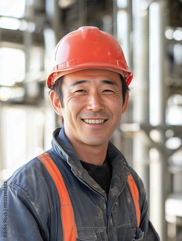 Worker at construction site, smiling Asian man
Worker at construction site, smiling Asian man