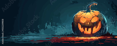 Pumpkin with a spooky face. Vector flat isolated.