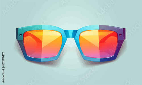 Brightly colored 90s sunglasses with reflective lenses and geometric frames. Vector illustration.