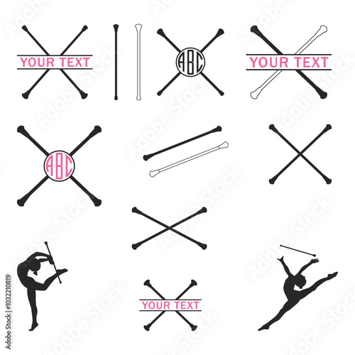 Baton Twirling Monogram Vector Illustration Silhouette. Baton Twirling player Logo