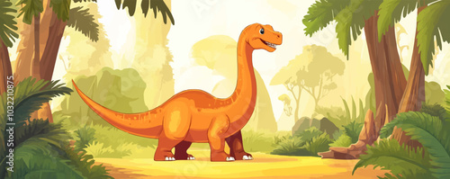 Dinosaur, cartoon prehistoric Jurassic dino character, vector Antarctosaurus lizard. Giant dinosaur of Jurassic era in jungle forest park for kids paleontology animal lizards or cartoon funny dino