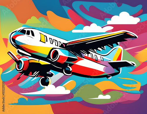 colorful airplane with cool isolated pop art style background