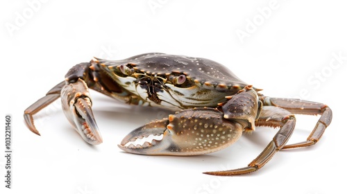 Close-Up View of a Crab Isolated on a White Background for Marine Life Illustrations