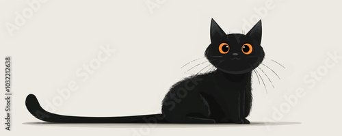 Black cat with arched back and wide eyes on a white background. Vector flat isolated.