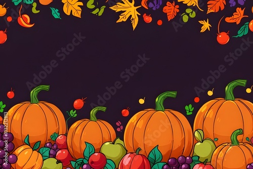 Colorful fall-themed background with a vibrant collection of pumpkins, symbolizing the festive harvest season, ideal for autumn decorations or seasonal graphics