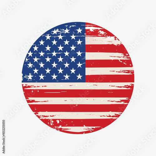 circle USA flag with grunge texture white background ,destroyed American flag