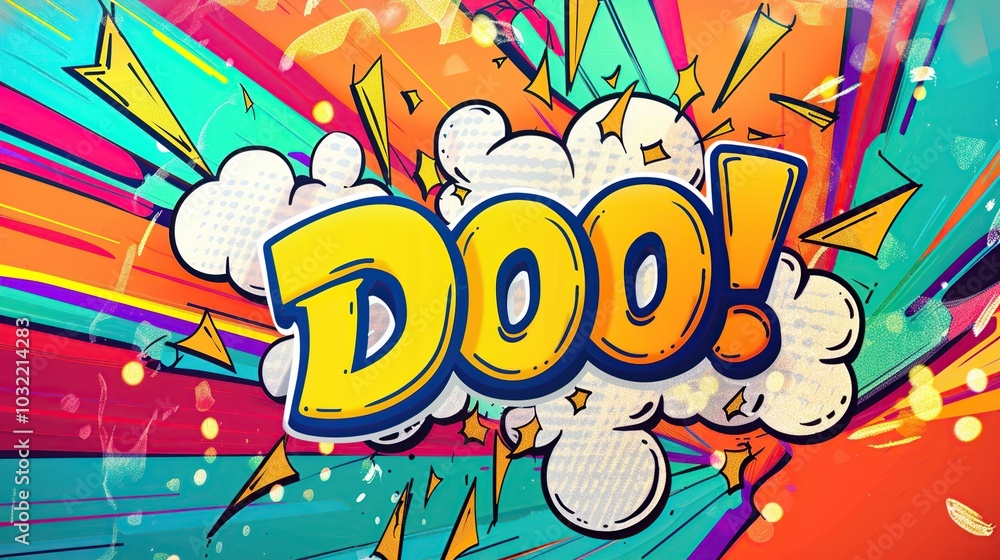 Comic Book Style Doo! with Colorful Background Comic Book Style Doo! with Colorful Background