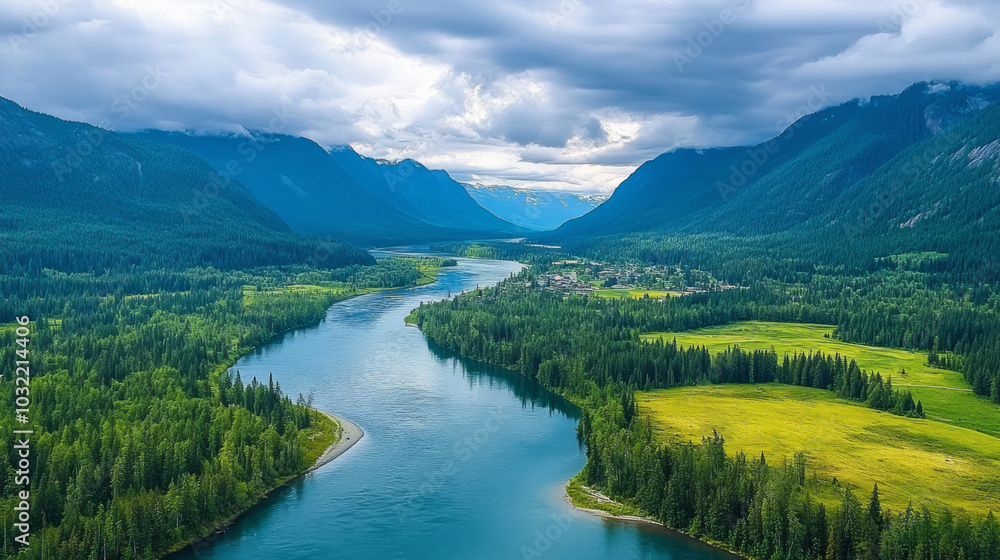 Fototapeta premium Autumn forest lake river mountain natural scenery