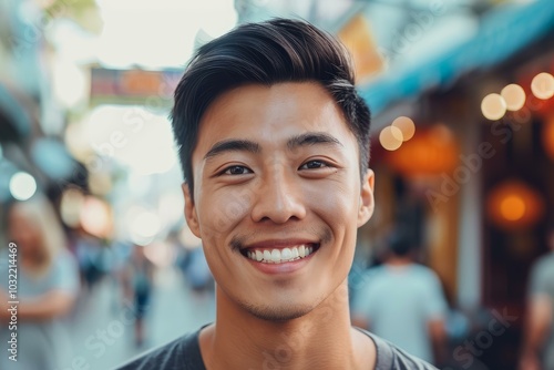 Charming Asian man smiling. Smart fashion fresh. Generate Ai