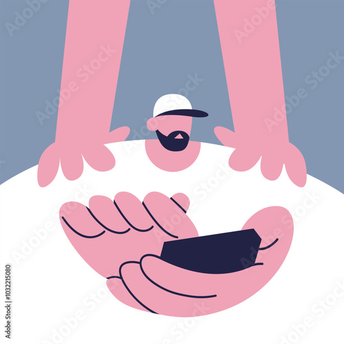 Man Patient on rehabilitation massage at manual therapists. Massage therapist physiotherapist osteopath treats back. Rehabilitation therapy, physiotherapeutic treatment. Flat vector illustration.