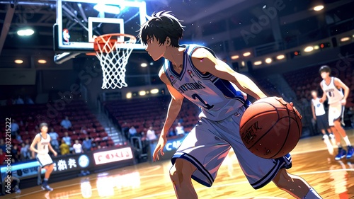 cool anime guy playing basketball.