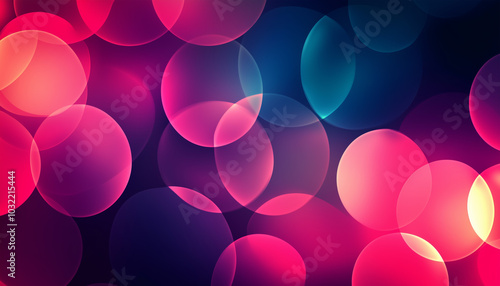 Colorful Bokeh Circles with Bright Pink and Blue Tones, Abstract Blurred Light Background for Modern Design