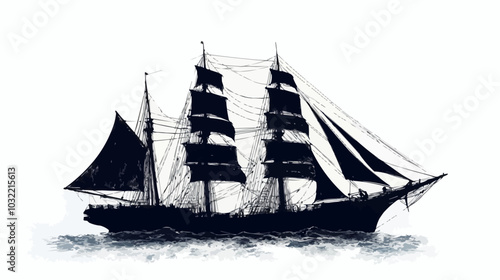 Vector art of a sailing ship with full sails, silhouetted against a white background.