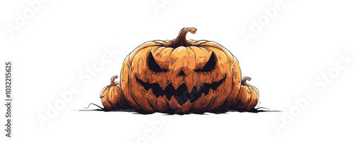 Pumpkin with a spooky face on a white background. Vector flat isolated.