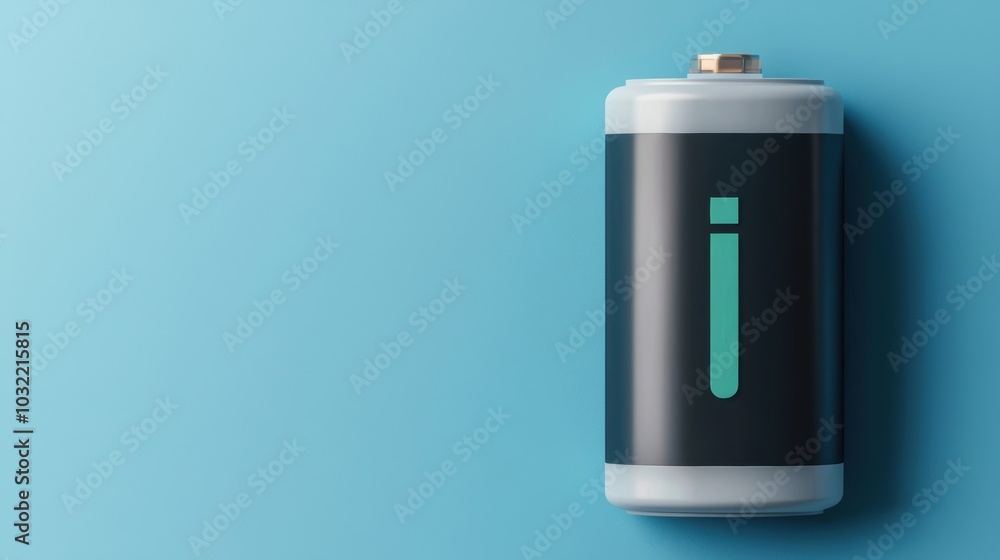 A modern battery design on a light blue background, showcasing energy and innovation in technology for various uses. A modern battery design on a light blue background, showcasing energy and innovation in technology for various uses.