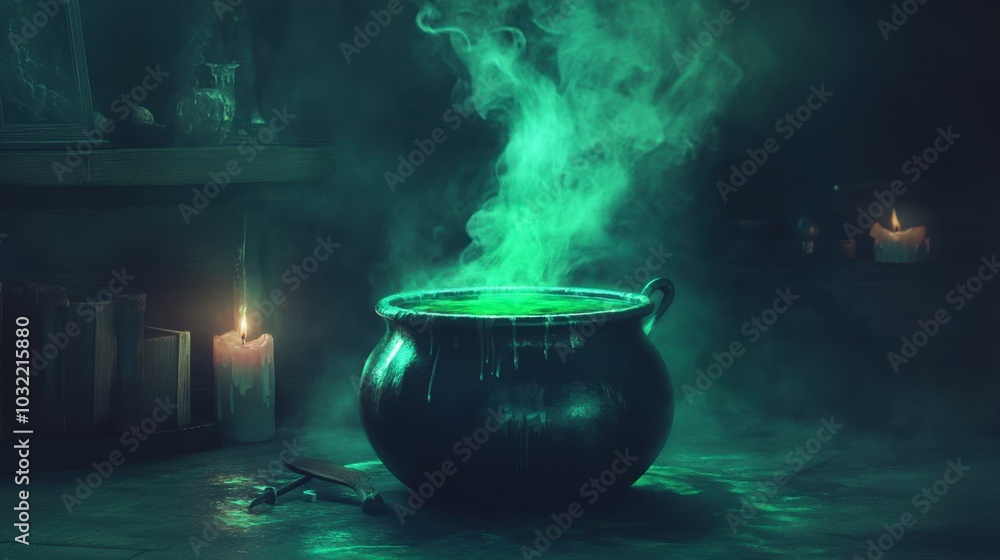 Mysterious Cauldron with Enchanting Green Smoke Mysterious Cauldron with Enchanting Green Smoke
