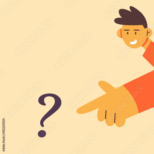 Confused Boy in doubt, uncertainty. Choice, dilemma, decision making concept. Decision, choosing between options, asking questions, requests. Flat vector illustration.