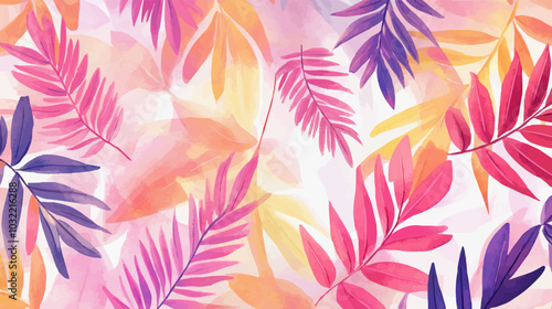 Summer leaves pattern looking like unfinished watercolors, tropical pattern perfect for textiles and decoration