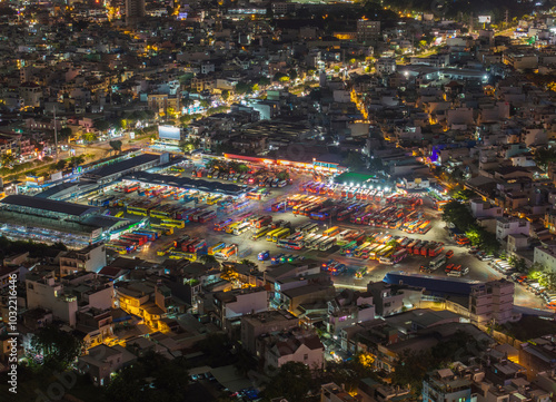 night at western bus station, hochiminh city 2024