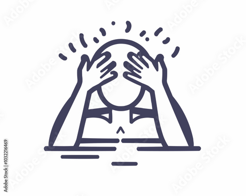 Feeling overwhelmed psychological disorder problem, mental health icon. Isolated vector linear sign, depicting desperate person holding head, drowning in tasks, representing burden, stress or pressure