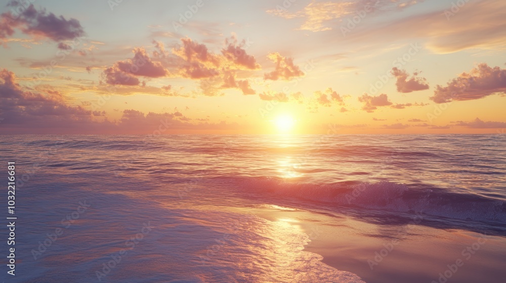 Orange sunset over rippling ocean waves. Orange sunset over rippling ocean waves.