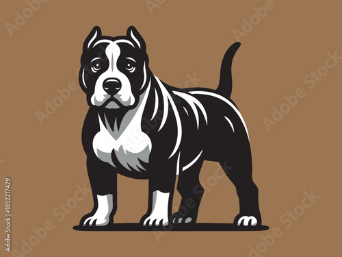 American bully dog. pitbull Black and white. Logo, emblem, isolated vector illustration, cut out