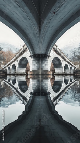 Symmetrical Reflection of a Stone Bridge