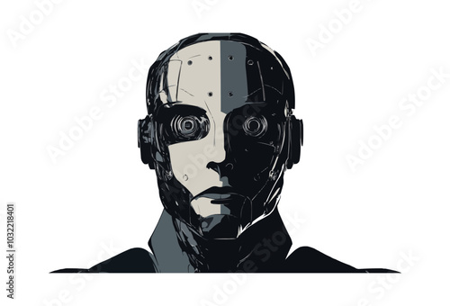 Vector of a hyper realistic cyborg robot with human face