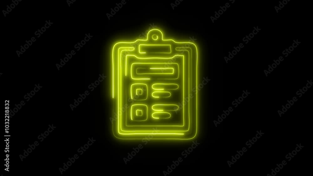 Glowing Clipboard Icon in HD Video Neon Animation – Task and Note-Taking Symbol on Black Background Glowing Clipboard Icon in HD Video Neon Animation – Task and Note-Taking Symbol on Black Background