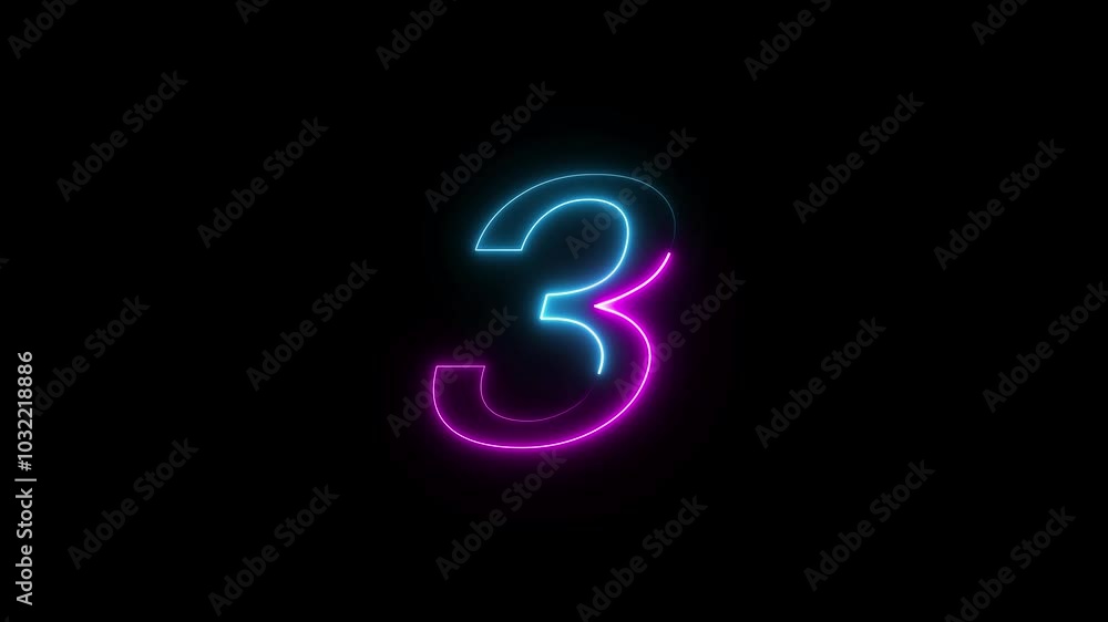 Glowing neon text count number animation. Glowing neon text count number animation.
