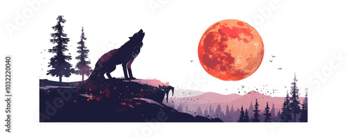Werewolf howling at the moon on a white background. Vector flat isolated.