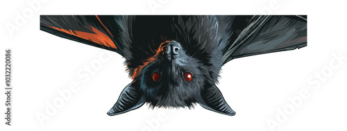 Vampire bat hanging upside down on a white background. Vector flat isolated.