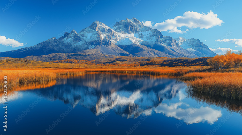Obraz premium A beautiful mountain range with a lake in the foreground