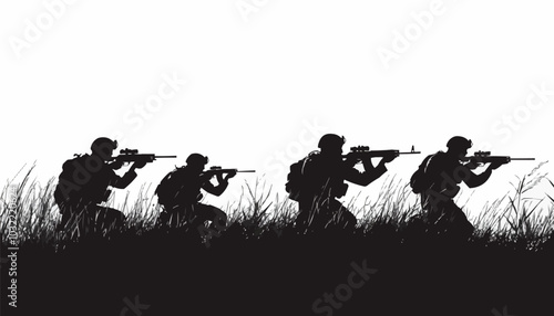 Army soldiers with sniper rifle on duty vector silhouette on whote background, Jawan black silhouettes collection