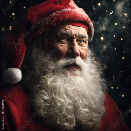 Classic Santa Claus with snow falling in the background